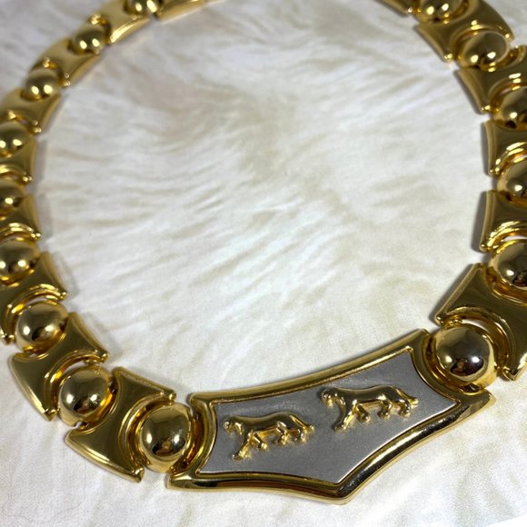 Vintage two tone metal Panther Big Cat Necklace - Picture 4 of 7